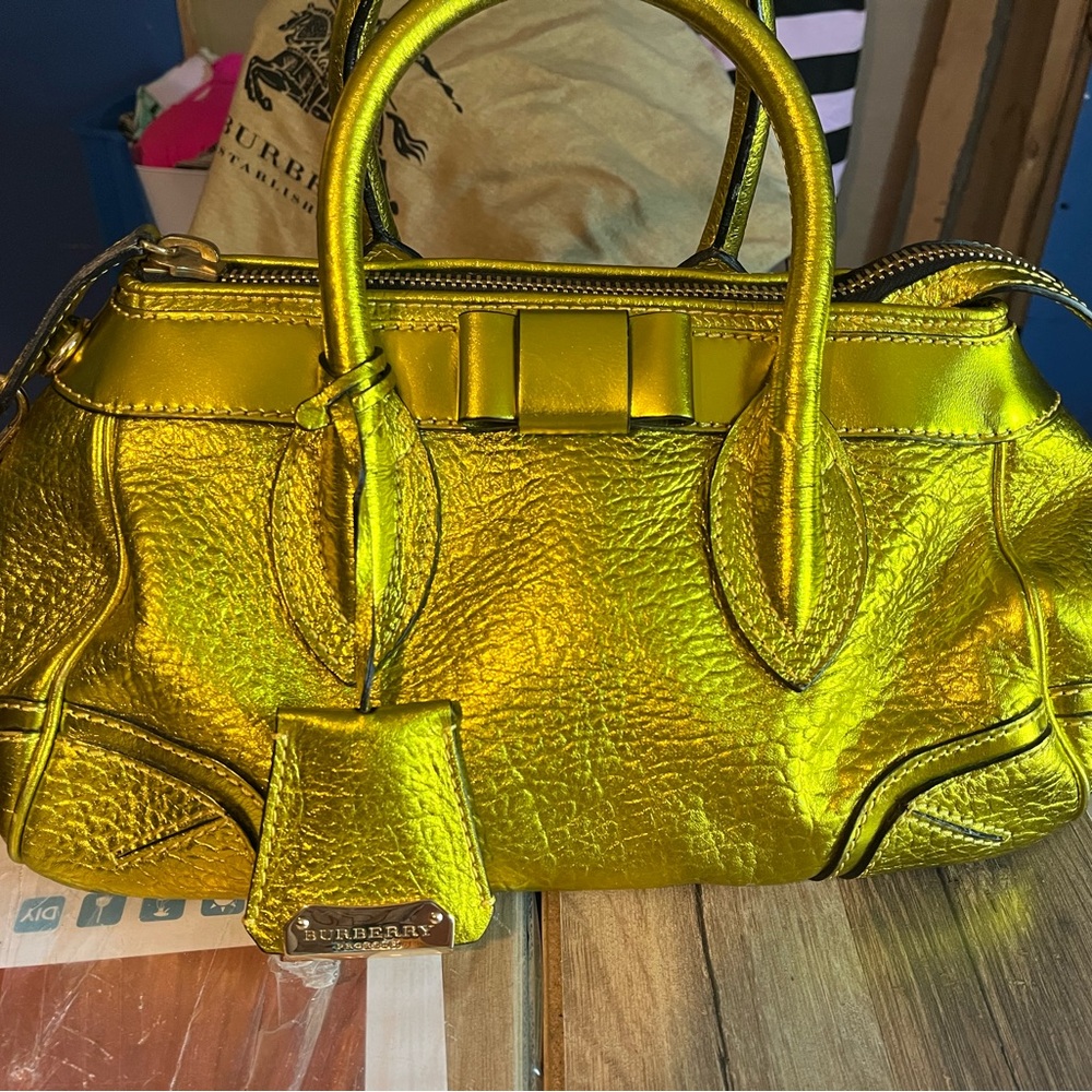 Burberry Gold Satchel Bag with Structured Design